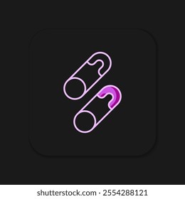 Filled outline Classic closed steel safety pin icon isolated on black background. Flat filled outline style with shadow. Vector