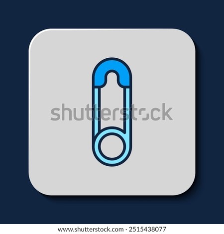 Filled outline Classic closed steel safety pin icon isolated on blue background.  Vector