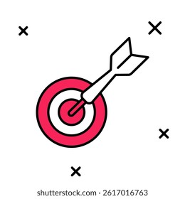 Filled outline Classic dart board and arrow icon isolated on white background. Dartboard sign. Game concept.  Vector