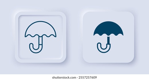 Filled and outline Classic elegant opened umbrella icon isolated on grey background. Rain protection symbol. Square button. Vector