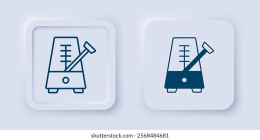 Filled and outline Classic Metronome with pendulum in motion icon isolated on grey background. Equipment of music and beat mechanism. Square button. Vector