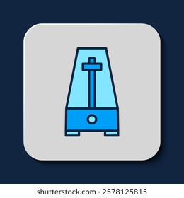 Filled outline Classic Metronome with pendulum in motion icon isolated on blue background. Equipment of music and beat mechanism.  Vector