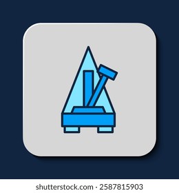 Filled outline Classic Metronome with pendulum in motion icon isolated on blue background. Equipment of music and beat mechanism.  Vector