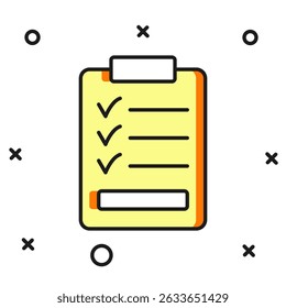 Filled outline Clipboard with checklist icon isolated on white background. Control list symbol. Survey poll or questionnaire feedback form. Flat filled outline style with shadow. Vector