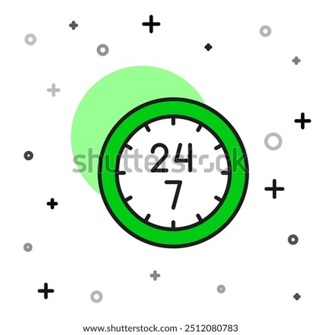 Filled outline Clock 24 hours icon isolated on white background. All day cyclic icon. 24 hours service symbol.  Vector