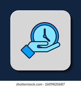 Filled outline Clock icon isolated on blue background. Time symbol.  Vector