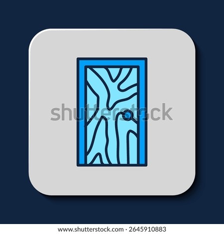 Filled outline Closed door icon isolated on blue background.  Vector
