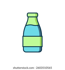 Filled outline Closed glass bottle with milk icon isolated on white background. Flat filled outline style with shadow. Vector