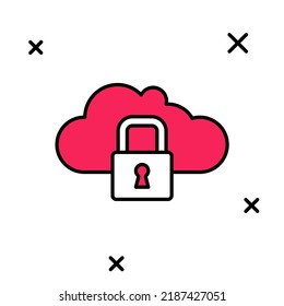 Filled outline Cloud computing lock icon isolated on white background. Security, safety, protection concept. Protection of personal data.  Vector