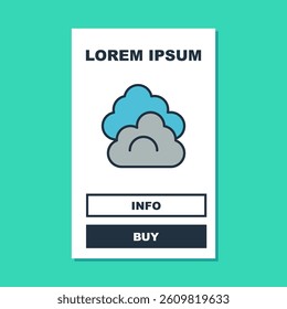 Filled outline Cloud icon isolated on turquoise background.  Vector