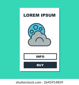 Filled outline Cloud with moon icon isolated on turquoise background. Cloudy night sign. Sleep dreams symbol. Night or bed time sign.  Vector
