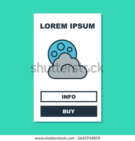 Filled outline Cloud with moon icon isolated on turquoise background. Cloudy night sign. Sleep dreams symbol. Night or bed time sign.  Vector