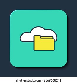 Filled outline Cloud or online library icon isolated on blue background. Internet education or distance training. Turquoise square button. Vector