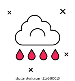 Filled outline Cloud with rain icon isolated on white background. Rain cloud precipitation with rain drops.  Vector
