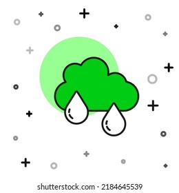 Filled outline Cloud with rain icon isolated on white background. Rain cloud precipitation with rain drops.  Vector