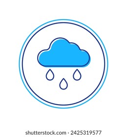 Filled outline Cloud with rain icon isolated on white background. Rain cloud precipitation with rain drops.  Vector