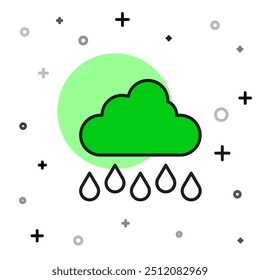 Filled outline Cloud with rain icon isolated on white background. Rain cloud precipitation with rain drops.  Vector