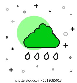 Filled outline Cloud with rain icon isolated on white background. Rain cloud precipitation with rain drops.  Vector