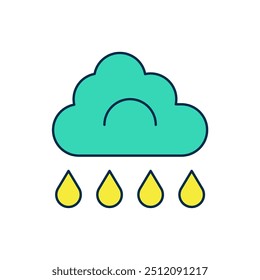 Contorno preenchido Nuvem com ícone de chuva isolado no fundo branco. Precipitação de nuvens de chuva com gotas de chuva.  Vetor