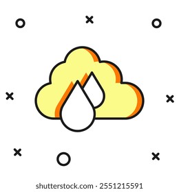 Filled outline Cloud with rain icon isolated on white background. Rain cloud precipitation with rain drops. Flat filled outline style with shadow. Vector