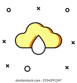 Filled outline Cloud with rain icon isolated on white background. Rain cloud precipitation with rain drops. Flat filled outline style with shadow. Vector