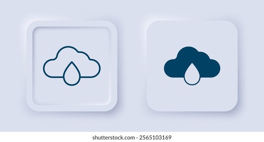 Filled and outline Cloud with rain icon isolated on grey background. Rain cloud precipitation with rain drops. Square button. Vector