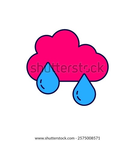 Filled outline Cloud with rain icon isolated on white background. Rain cloud precipitation with rain drops.  Vector