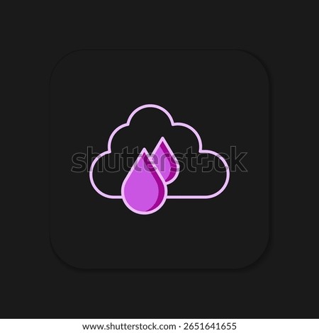 Filled outline Cloud with rain icon isolated on black background. Rain cloud precipitation with rain drops. Flat filled outline style with shadow. Vector