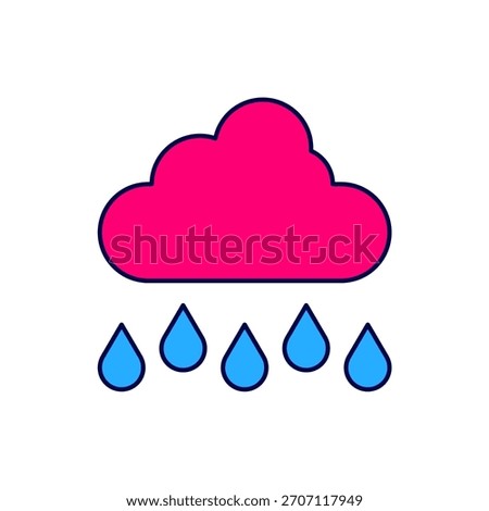 Filled outline Cloud with rain icon isolated on white background. Rain cloud precipitation with rain drops.  Vector