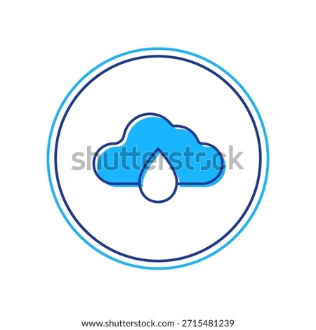 Filled outline Cloud with rain icon isolated on white background. Rain cloud precipitation with rain drops.  Vector
