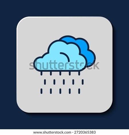 Filled outline Cloud with rain icon isolated on blue background. Rain cloud precipitation with rain drops.  Vector