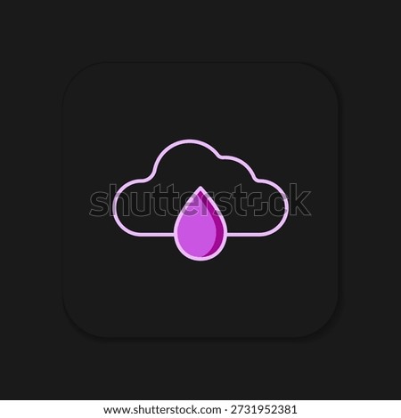 Filled outline Cloud with rain icon isolated on black background. Rain cloud precipitation with rain drops. Flat filled outline style with shadow. Vector