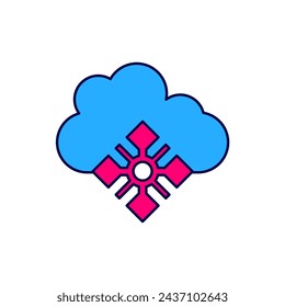 Filled outline Cloud with snow icon isolated on white background. Cloud with snowflakes. Single weather icon. Snowing sign.  Vector