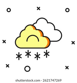 Filled outline Cloud with snow icon isolated on white background. Cloud with snowflakes. Single weather icon. Snowing sign. Flat filled outline style with shadow. Vector