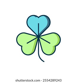 Filled outline Clover icon isolated on white background. Happy Saint Patrick day. Flat filled outline style with shadow. Vector