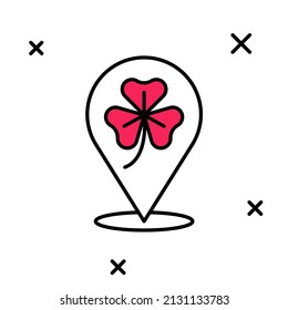 Filled outline Clover trefoil leaf icon isolated on white background. Happy Saint Patricks day. National Irish holiday.  Vector