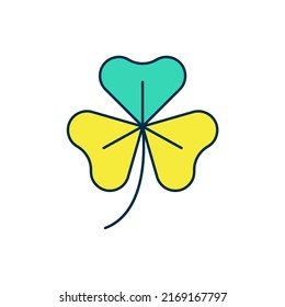 Filled outline Clover trefoil leaf icon isolated on white background. Happy Saint Patricks day. National Irish holiday.  Vector
