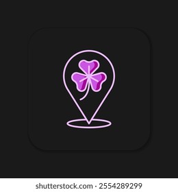 Filled outline Clover trefoil leaf icon isolated on black background. Happy Saint Patricks day. National Irish holiday. Flat filled outline style with shadow. Vector