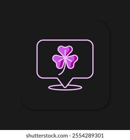 Filled outline Clover trefoil leaf icon isolated on black background. Happy Saint Patricks day. National Irish holiday. Flat filled outline style with shadow. Vector