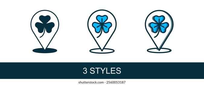 Filled outline Clover trefoil leaf icon isolated on white background. Happy Saint Patricks day. National Irish holiday.  Vector