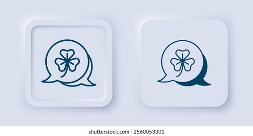 Filled and outline Clover trefoil leaf icon isolated on grey background. Happy Saint Patricks day. National Irish holiday. Square button. Vector