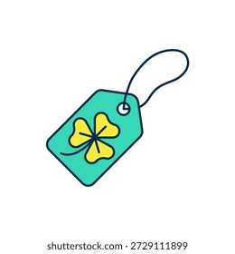 Gefüllte Umrisse Kleeblatt mit Tag-Symbol einzeln auf weißem Hintergrund. Alles Gute zum St. Patricks Tag. Nationalfeiertag in Irland.  Vektorgrafik