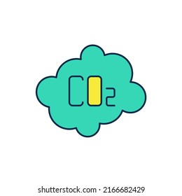 Emisiones de CO2 de esquema rellenadas en el icono de nube aislado en el fondo blanco. Fórmula de dióxido de carbono, concepto de contaminación por smog, concepto de medio ambiente.  Vector