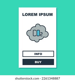 Filled outline CO2 emissions in cloud icon isolated on turquoise background. Carbon dioxide formula, smog pollution concept, environment concept.  Vector