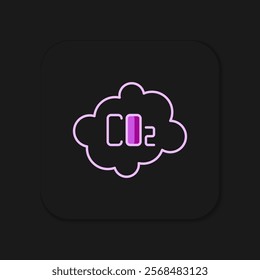 Filled outline CO2 emissions in cloud icon isolated on black background. Carbon dioxide formula, smog pollution concept, environment concept. Flat filled outline style with shadow. Vector