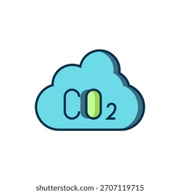Emissões de CO2 em contorno preenchido no ícone de nuvem isolado no fundo branco. Fórmula de dióxido de carbono, conceito de poluição por smog, conceito de ambiente. Estilo de contorno preenchido plano com sombra. Vetor