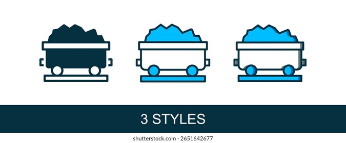 Filled outline Coal train wagon icon isolated on white background. Rail transportation.  Vector