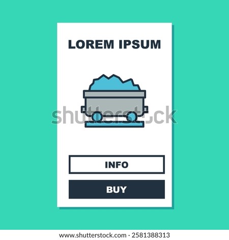 Filled outline Coal train wagon icon isolated on turquoise background. Rail transportation.  Vector