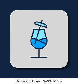 Filled outline Cocktail icon isolated on blue background.  Vector