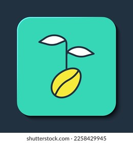 Filled outline Coffee beans icon isolated on blue background. Turquoise square button. Vector